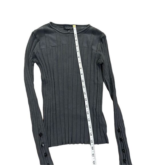 Topshop Womens Charcoal Gray Ribbed Button Sleeve Pullover Sweater sz 6 - Picture 11 of 13